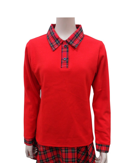 POLO衫 訂製款 假兩件 長袖  腰身 大紅/格紋 <span>PCANG-S12-00407</span>
