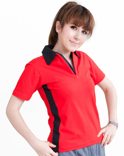 POLO衫訂製款腰側接片腰身-紅配黑<span>PCANG-S21-00354</span>