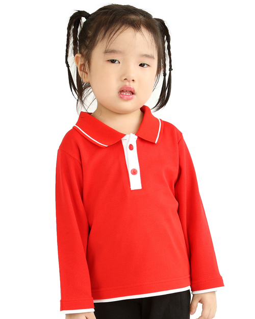 POLO衫 訂製款 假兩件 長袖 童版 紅/白 <span>PCANK-S02-00415</span>