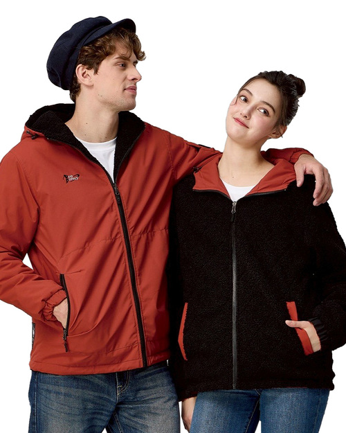 連帽雙面穿鋪棉外套-磚紅 <span>PD-J33823</span>