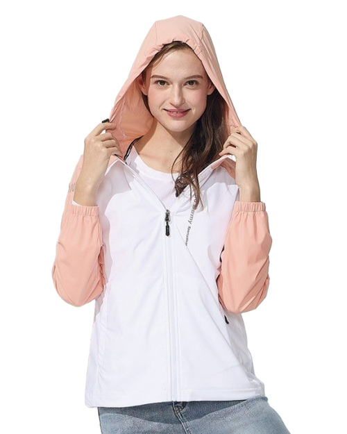 女版超彈冰絲連帽防曬外套-粉白 <span>PD-S-33774</span>  |商品介紹|外套【訂製 / 現貨款】|冰絲涼感外套【現貨款】