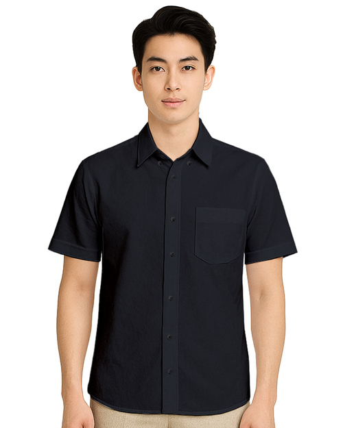 男款商務短袖襯衫-黑色｜領子暗釦｜訂製制服 ｜<span>SCANB-605-SA01</span>