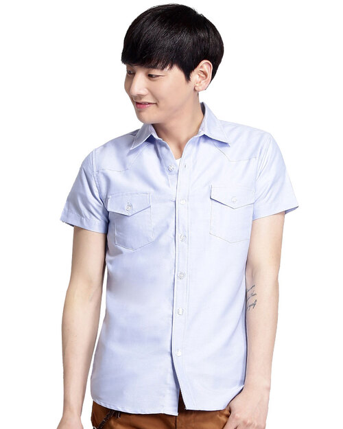 專櫃襯衫 訂製 短袖 素面水藍<span>SCANB-A01-02</span>  |商品介紹|工作服 / 專櫃服 / 襯衫【訂製款】|襯衫男 【訂製款】