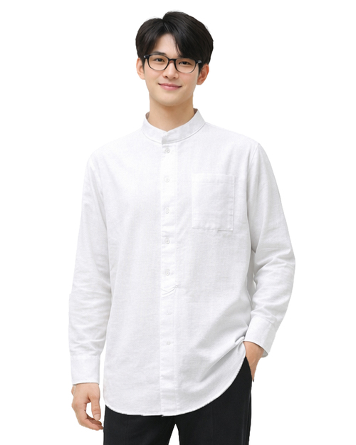 棉麻立領長版襯衫｜中性版白色｜<span>SCANB-C02-01</span>