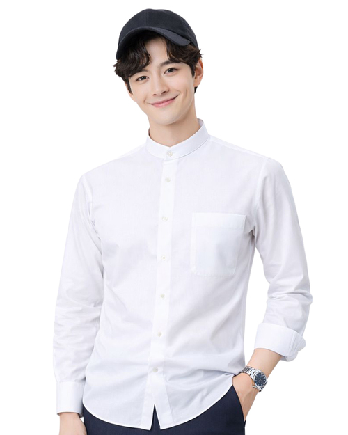 男款無領長袖襯衫｜白色｜訂製制服｜ <span>SCANB-C02-03a</span>