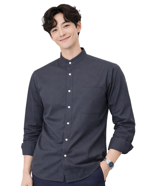 男款無領長袖襯衫｜深灰色｜訂製制服｜ <span>SCANB-C02-03b</span>