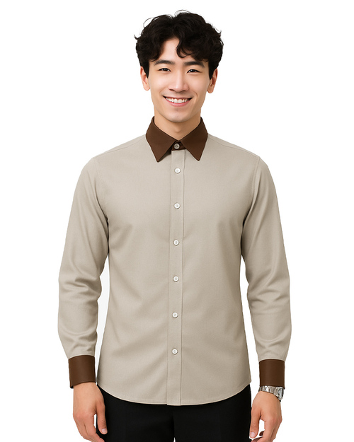 工作襯衫 訂製｜長袖 卡其配咖啡｜<span>SCANB-606-1B-D02-01</span>