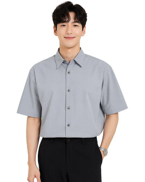男款休閒短袖襯衫｜訂製制服 灰色泡泡紗｜ <span>WM-SAO-0022-01</span>