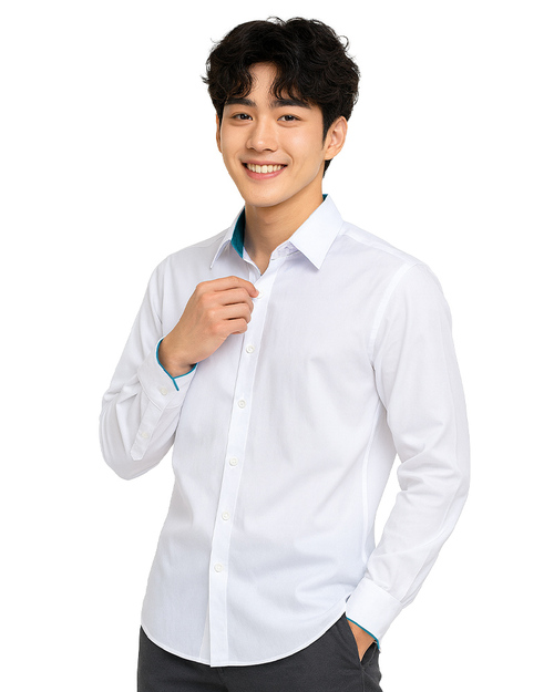 男款長袖襯衫｜訂製 白配湖水綠｜ <span>SCANBL-A02-10</span>