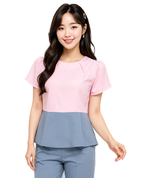 專櫃襯衫 訂製｜ 短袖 交叉袖 粉配藍灰｜<span>SCANG-A01-03</span>