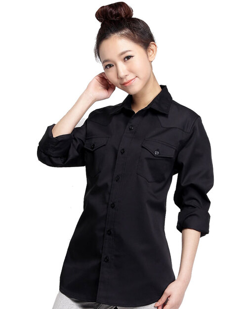 專櫃襯衫 訂製 長袖 素面黑<span>SCANG-A02-03</span>  |商品介紹|工作服 / 專櫃服 / 襯衫【訂製款】|襯衫女 【訂製款】