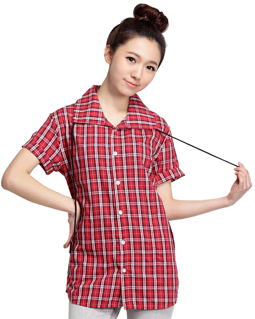 休閒襯衫 訂製 短袖 紅格紋<span>SCANG-B01-02</span>