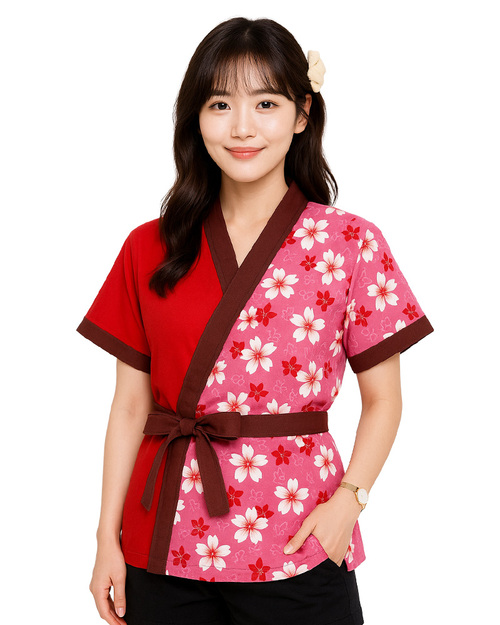 太鼓服 訂製｜昇華花布粉配紅｜<span>SHO-C14</span>