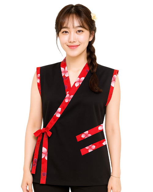 無袖太鼓服 訂製｜黑配昇華花布紅｜<span>SHO-C15</span>