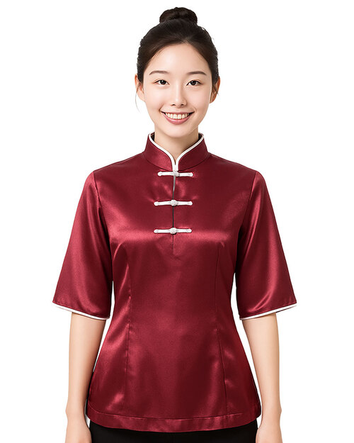 半開襟唐裝-緞布酒紅<span>SHO-EC01c</span>