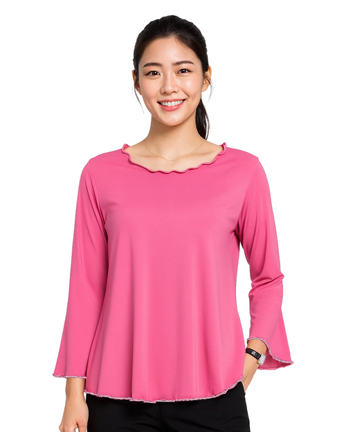 舞蹈上衣-寬襬波浪捲邊造型 桃紅｜<span>SHO-J01</span>