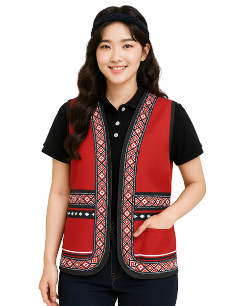 泰雅族昇華/原住民圖騰背心訂製款-紅底紅白邊 <span>SU-E07A</span>