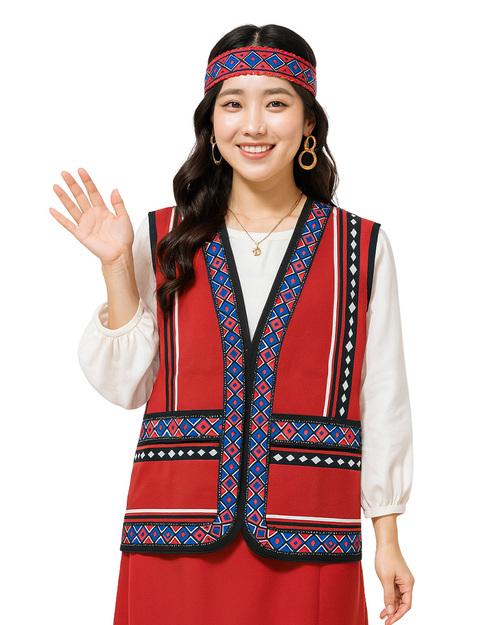 昇華/原住民圖騰背心｜訂製款-紅底紅藍邊｜<span>SU-E07B</span>