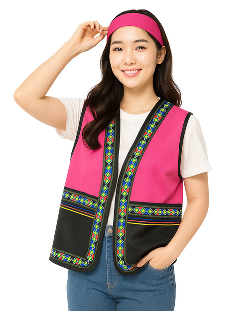 昇華原住民圖騰背心｜訂製款-桃紅配黑｜<span>SU-E07E</span>