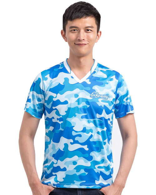 運動服昇華訂製-藍色迷彩V領造型T <span>SUT-A04</span>  |商品介紹|昇華專區 (客戶範例) 【訂製款】|昇華T恤【訂製款】