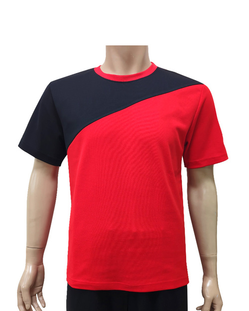 客製圓領T恤-斜袖剪接-紅配黑 <span>TCANB-A02-00141</span>  |商品介紹|T恤客製化【訂製款】|T恤訂製短袖中性版