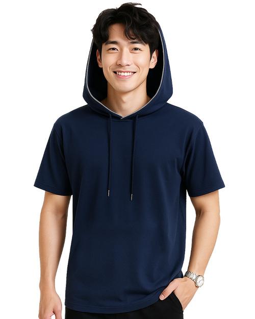 帽T短袖中性訂製-丈青帽出芽灰 <span>TCANB-C01-00237</span>  |商品介紹|大學T / 帽T【現貨/訂製款】|短袖帽T【訂製款】