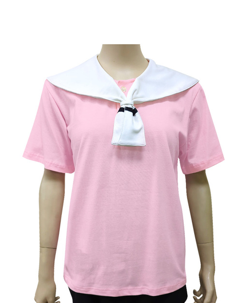 T恤訂製 裝飾領巾 開襟 短袖中性版 粉紅配白 <span>TCANB-SB01-00001</span>  |商品介紹|表演服 / 功夫服 【訂製 / 現貨】|合唱團制服【訂製款】
