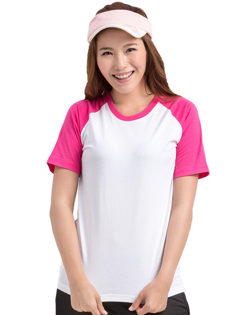 客製化T恤斜袖腰身-桃紅白<span>TCANG-A01-00215</span>  |商品介紹|T恤客製化【訂製款】|T恤訂製短袖腰身版
