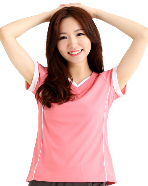 T恤訂製款v領運動風腰身-粉紅白<span>tacng-b01-00063</span>