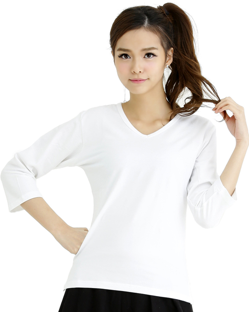T恤訂製款v領七分袖素面腰身-白<span>TCANG-B02-00146</span>