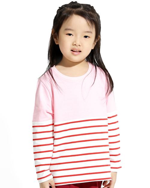 T恤訂製款條紋長袖童版-粉紅白紅條<span>TCANK-A02-00161</span>  |商品介紹|T恤客製化【訂製款】|T恤訂製長袖童版