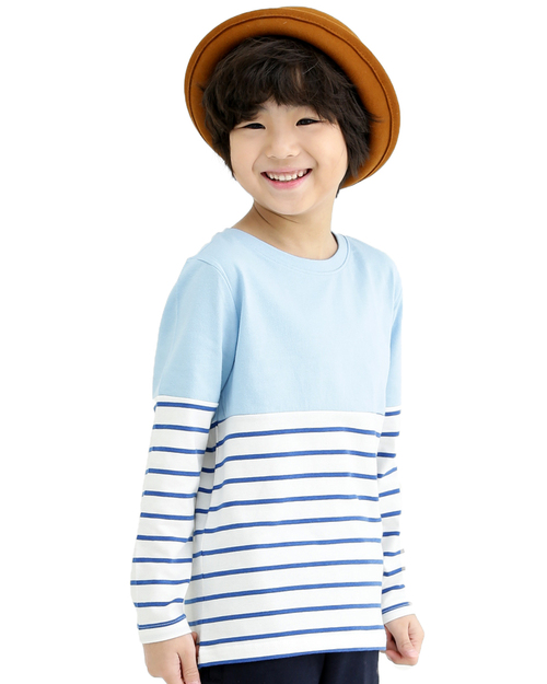 T恤訂製款條紋長袖童版-水藍白藍條<span>TCANK-A02-00162</span>