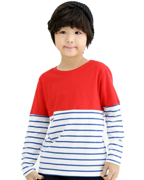 T恤訂製款條紋長袖童版-大紅白藍條<span>TCANK-A02-00163</span>