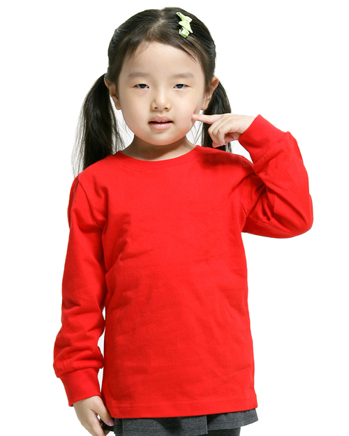 T恤訂製款束口素面長袖童版-大紅<span>TCANK-A02-00174</span>  |商品介紹|T恤客製化【訂製款】|T恤訂製長袖童版