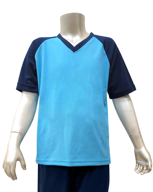 T恤 訂製 V領短袖 童 水藍配丈青 <span>TCANK-B01-00104</span>  |商品介紹|T恤客製化【訂製款】|T恤訂製短袖童版