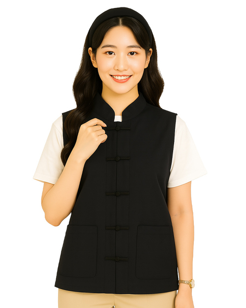 一字釦立領貼袋背心｜訂製款黑｜<span>VCAN-B-06</span>