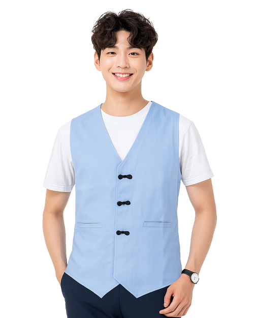 琵琶裝飾釦｜尖擺服務背心訂製-水藍｜<span>VCAN-B-09</span>