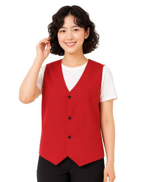 服務人員背心｜尖擺-釦子款紅｜<span>VCAN-C-01</span>