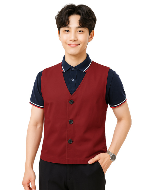服務人員背心｜平擺短版｜釦子款暗紅｜<span>VCAN-C-11</span>