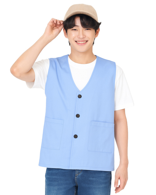 服務背心｜平擺釦子款-加內裡｜腰貼袋-水藍｜<span>VCAN-C-14</span>