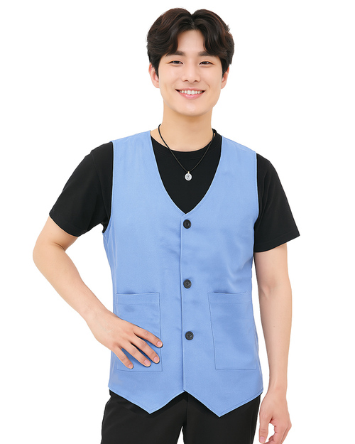 服務背心｜尖擺釦子｜加內裡腰貼袋-中藍｜<span>VCAN-C-15</span>