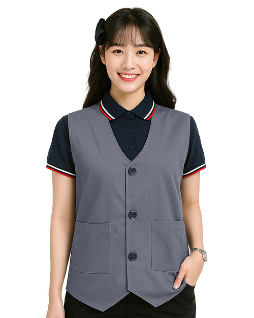 服務背心｜尖擺釦子-加內裡｜腰貼袋-深灰｜<span>VCAN-C-15b</span>