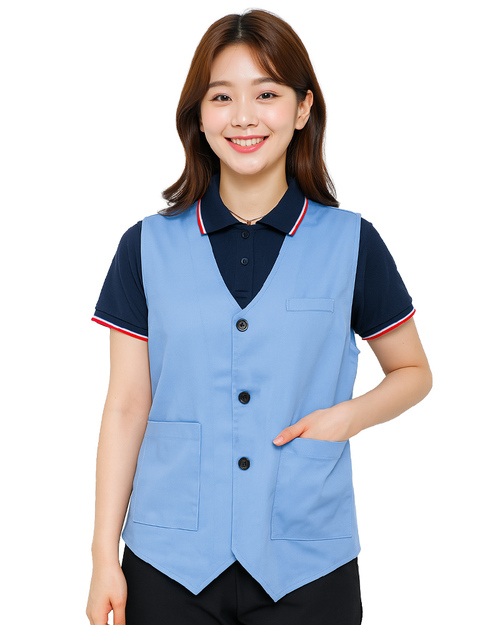 服務背心｜尖擺釦子｜加口袋-水藍｜<span>VCAN-C-16</span>