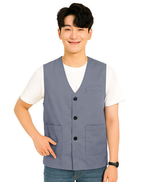 服務背心-平擺釦子-加口袋-深灰 <span>VCAN-C-17b</span>