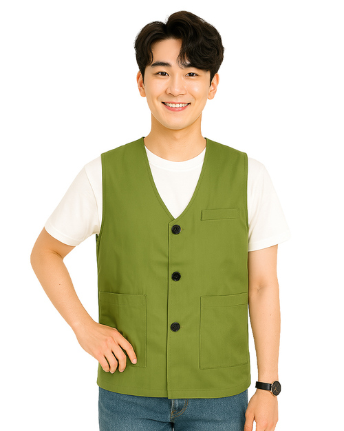 服務背心-平擺釦子-加口袋-橄欖綠 <span>VCAN-C-17c</span>