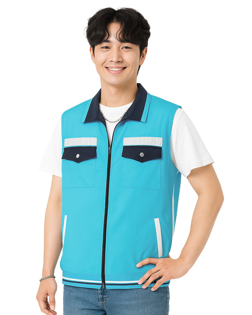 服務人員背心拉鍊反光條訂製款-水藍 <span>VCAN-D-05</span>