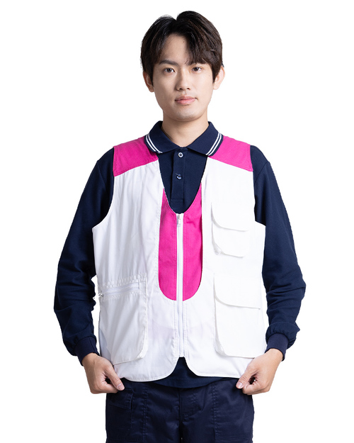 拉鍊背心訂製款｜雙層 白配桃紅｜<span>VCAN-D-14</span>