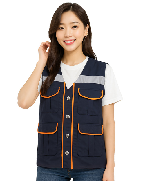 多口袋工作背心 薄內裡 訂製款 丈青滾橘 <span>VCAN-G-01</span>