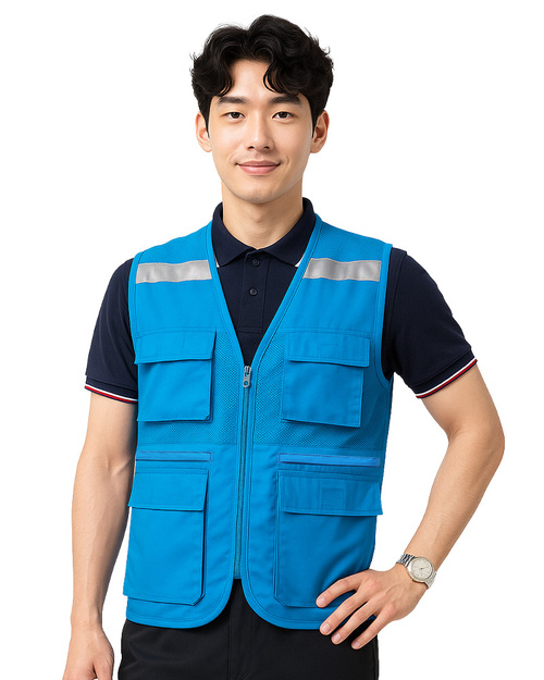 洞洞布拼接反光背心-中藍 <span>VCAN-REF-C01</span>