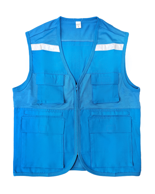 洞洞布拼接反光背心-中藍 <span>VCAN-REF-C01</span>  |商品介紹|工安 職安制服/工作服/工作褲【訂製】|反光條背心【訂製款】